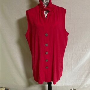 Soft Surroundings Pink Funky Crinkle with Mandarin Collar pockets big buttons 1X